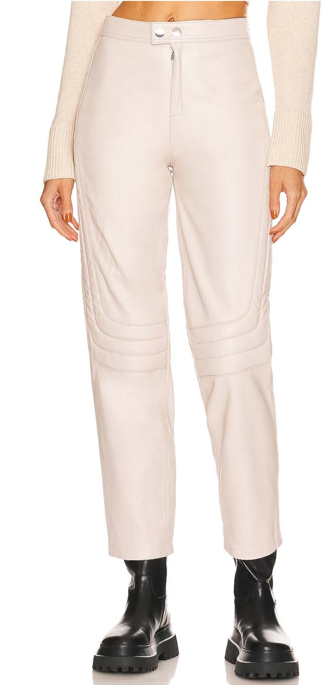 L'Academia White Real Leather Pants MEDIUM Straight Moto Biker Designer $500 NEW